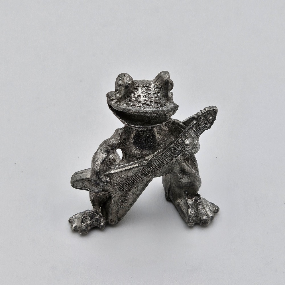 Vintage Metal (Pewter?) Frog Figurine Playing Guitar Music Vintage Trinket